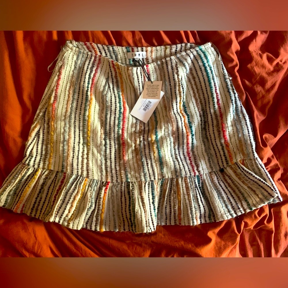 Cream Multi Stripe mini skirt size L